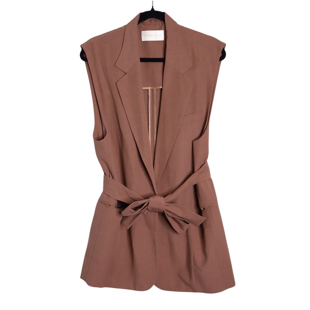 VANESSA BRUNO Christen Belted Longline Sleeveless Jacket Camel Women's 40/US 8